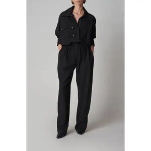 CO Wide Collar Jumpsuit Black Wool Blend Elastic Waist Women’s Size M NWT